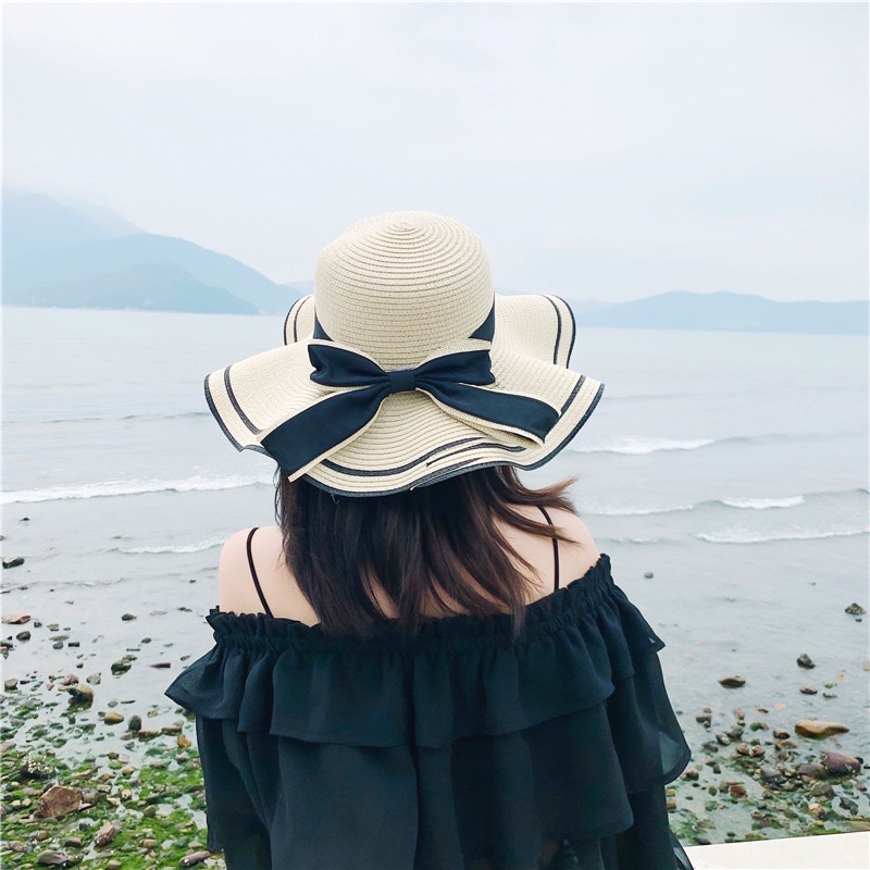 Topi pantai pita isabella lis hitam / topi pantai lis hitam / topi pantak import lis hitam / topi santai lis hitam