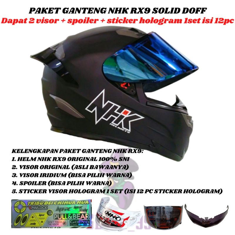 PAKET GANTENG HELM NHK RX9 ALL VARIAN TERMURAH-G.SOLID BLACK DOFF