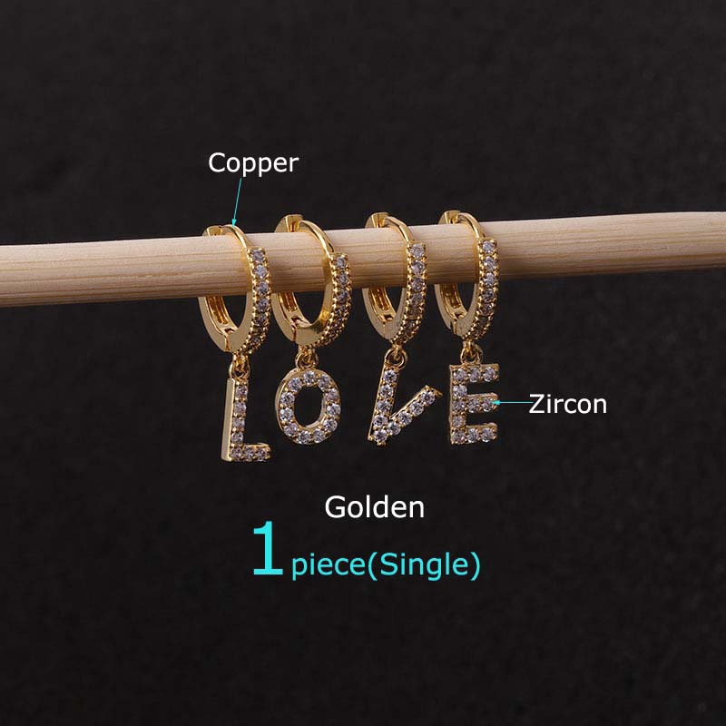 1pc Anting Tusuk Gantung Bahan Tembaga Desain Tulisan Hias Zircon Ukuran Mini Untuk Wanita