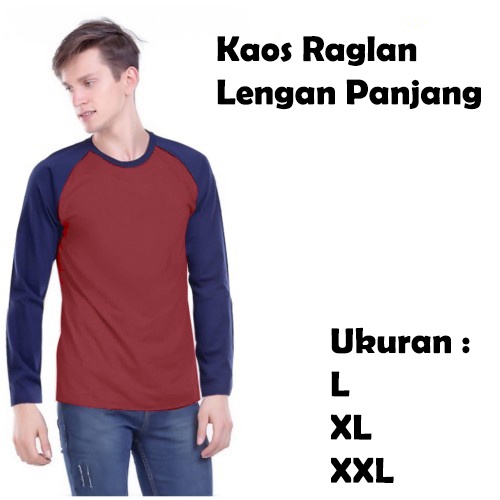 Kaos Raglan Lengan Panjang Maroon Navy