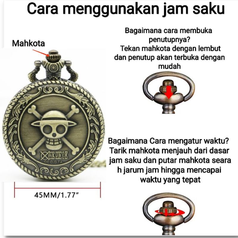 pocket watch rantai  jepit Jam saku rantai jepit one piece tengkorak anime animasi