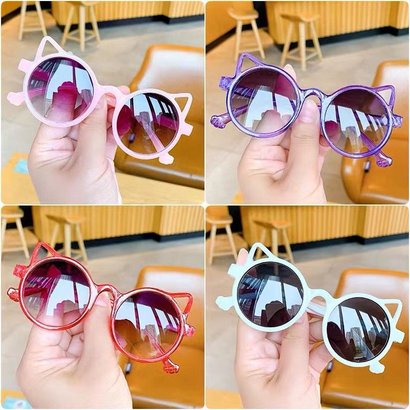 PA Kacamata Hitam Anak New Trend Fashion Anak Terbaru Telinga Kucing kacamata Bulat hitam High Quality Kids Sunglasses Kaca Mata Murah KC031