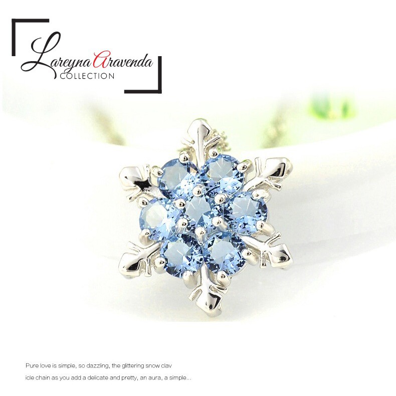 Kalung Wanita Titanium Model Liontin Snow Crystal Kristal Biru KL053