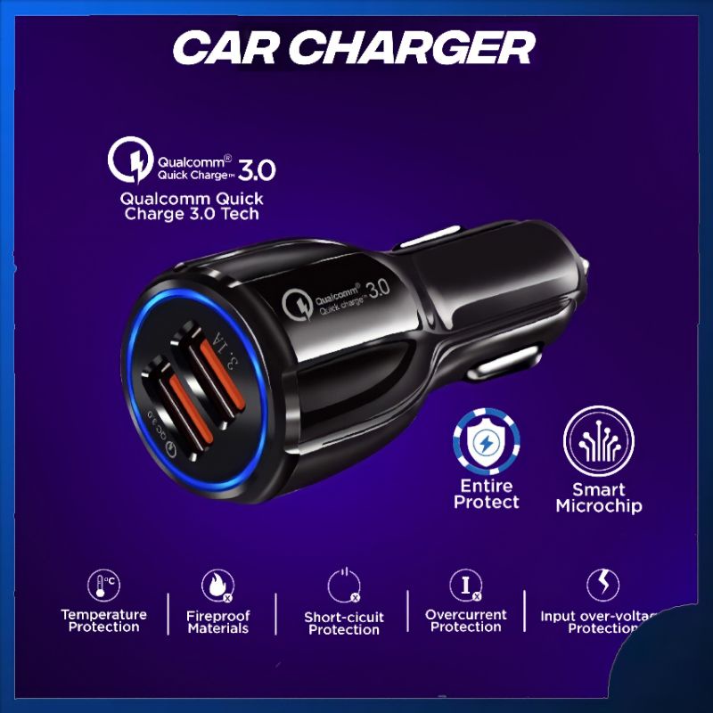 Car Charger USB Charger Mobil Colokon Mobil Casan Mobil 2 ports QC3.03.A1