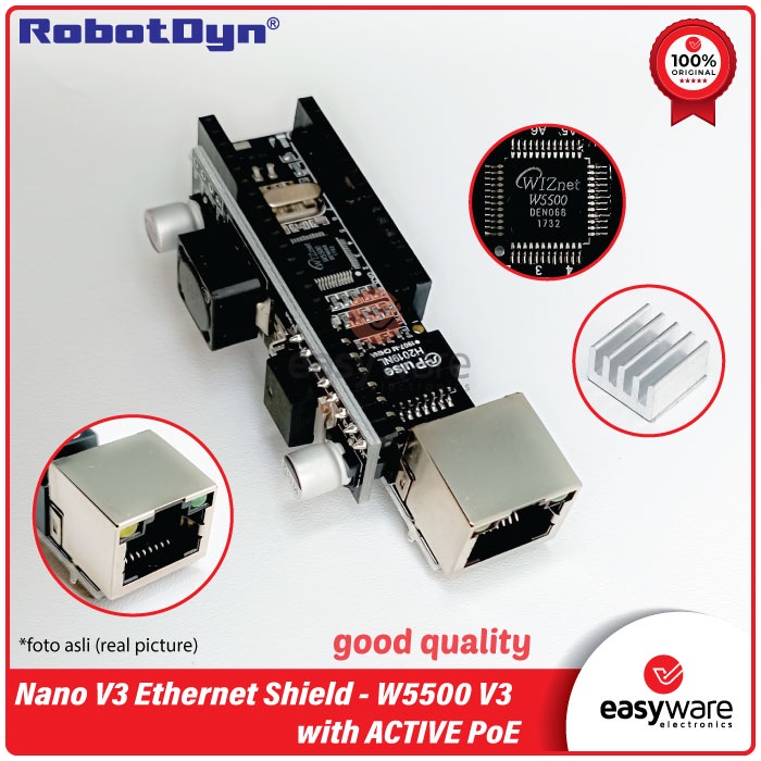 RobotDyn Nano V3 Ethernet Shield W5500 V3 with ACTIVE PoE