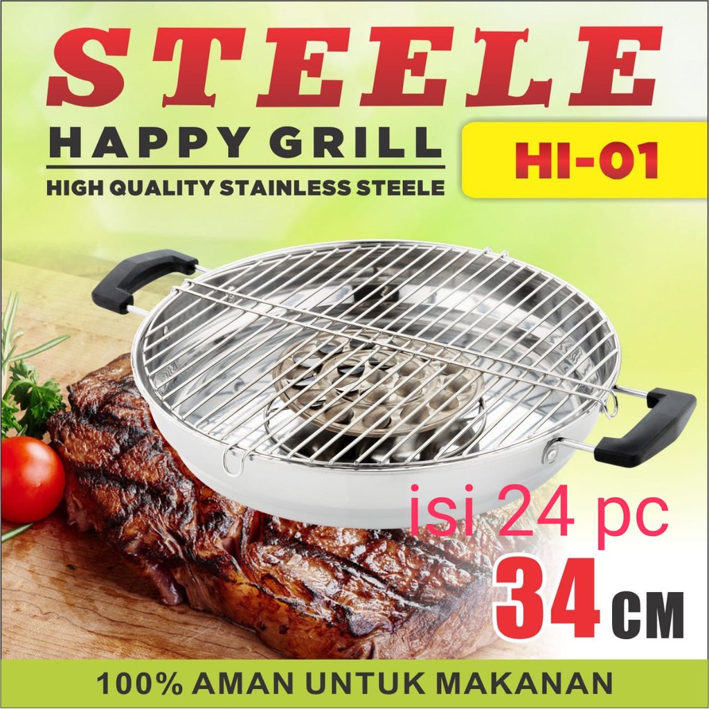 STEELE ,  HAPPY GRILL, panggangan , alat panggang  sate stainless steell