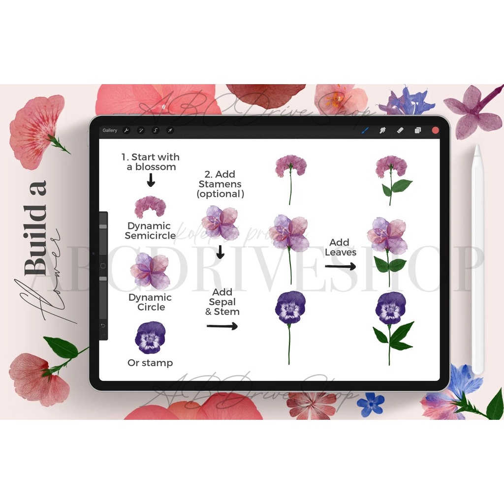 Procreate Brush - Pressed Flower Brushes for Procreate