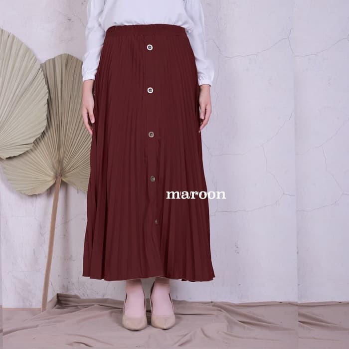 Rok Plisket Kancing Maxy Skirt / Rok Plisket Premium