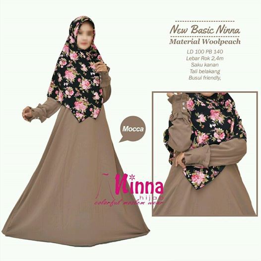 Gamis Busui Syari Wolvis Wolfis Woolpeach Polos merk Ninna (new basic) only biru navy dongker