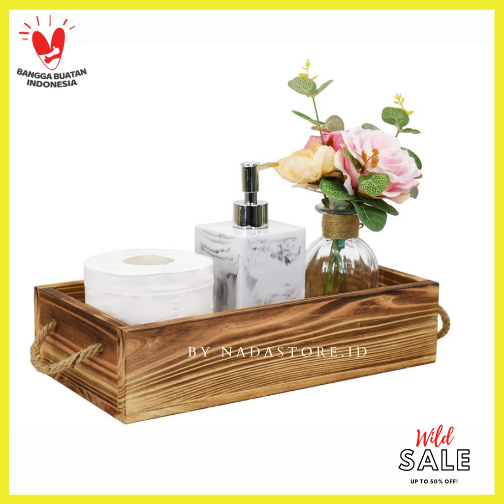Mini wood crates kotak kayu burned, Wooden Tray , Toilet Tissue Holder Organizer Box CODE W008