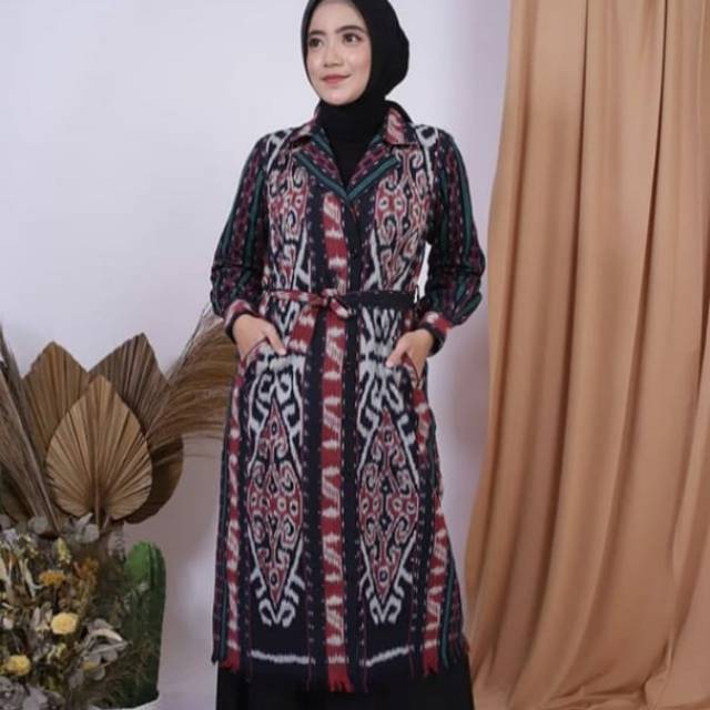 Blazer long vest motif kalimantan + free masker