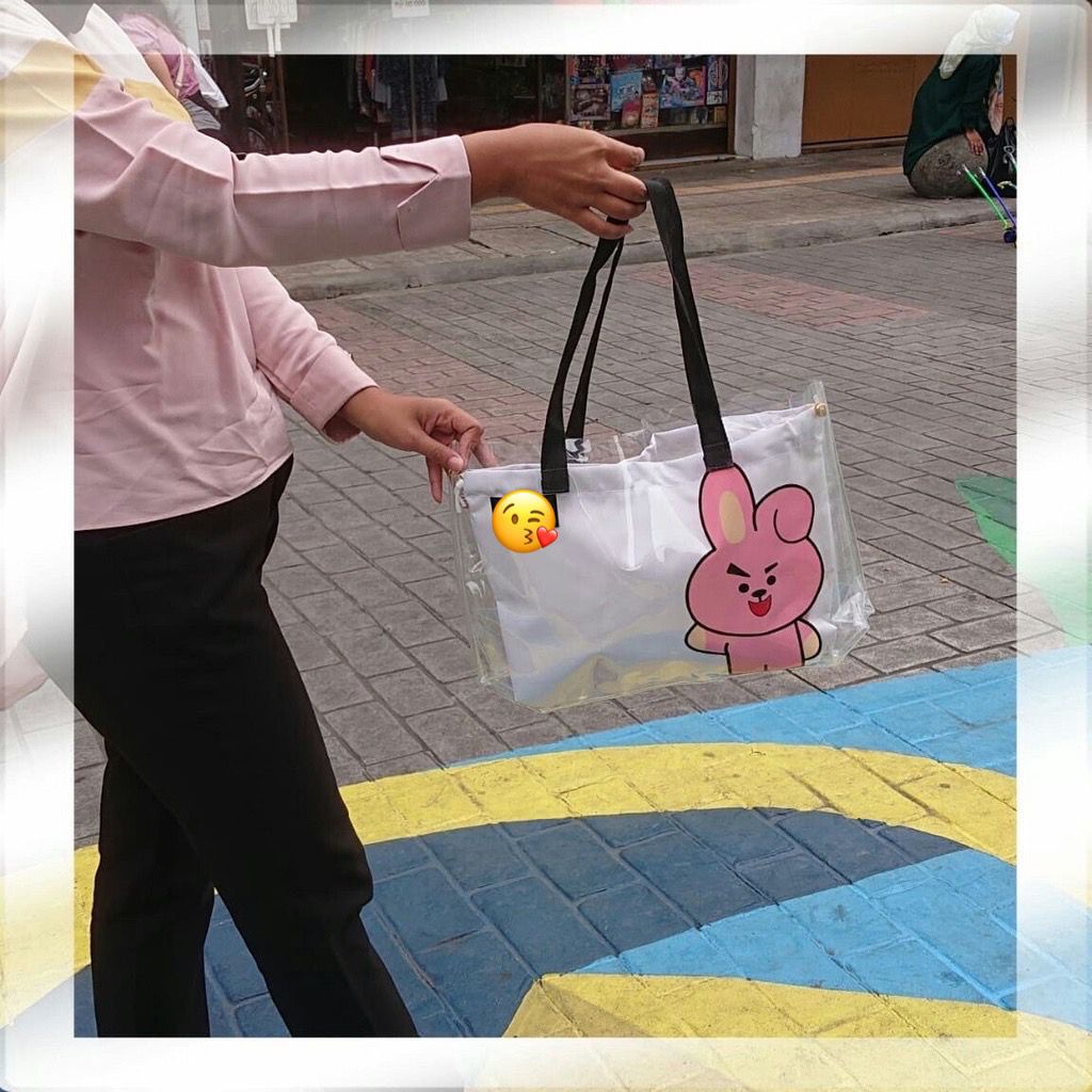 ❤❤ New Tote Bag Wanita Motif Korea Karakter Kartun Animasi / Tas Mika Motif Karakter Kartun Animasi Mika Transparan Totebag Korea ❤❤