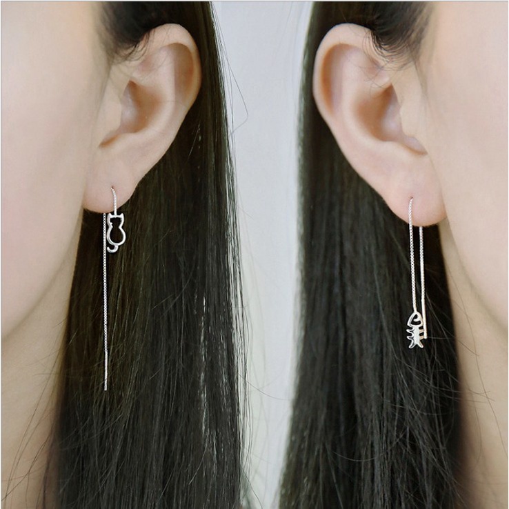 Cat Fish Bone Shaped Ear Line 925 Silver Needle Stud Simple Minimalist Style Earring Jewelry