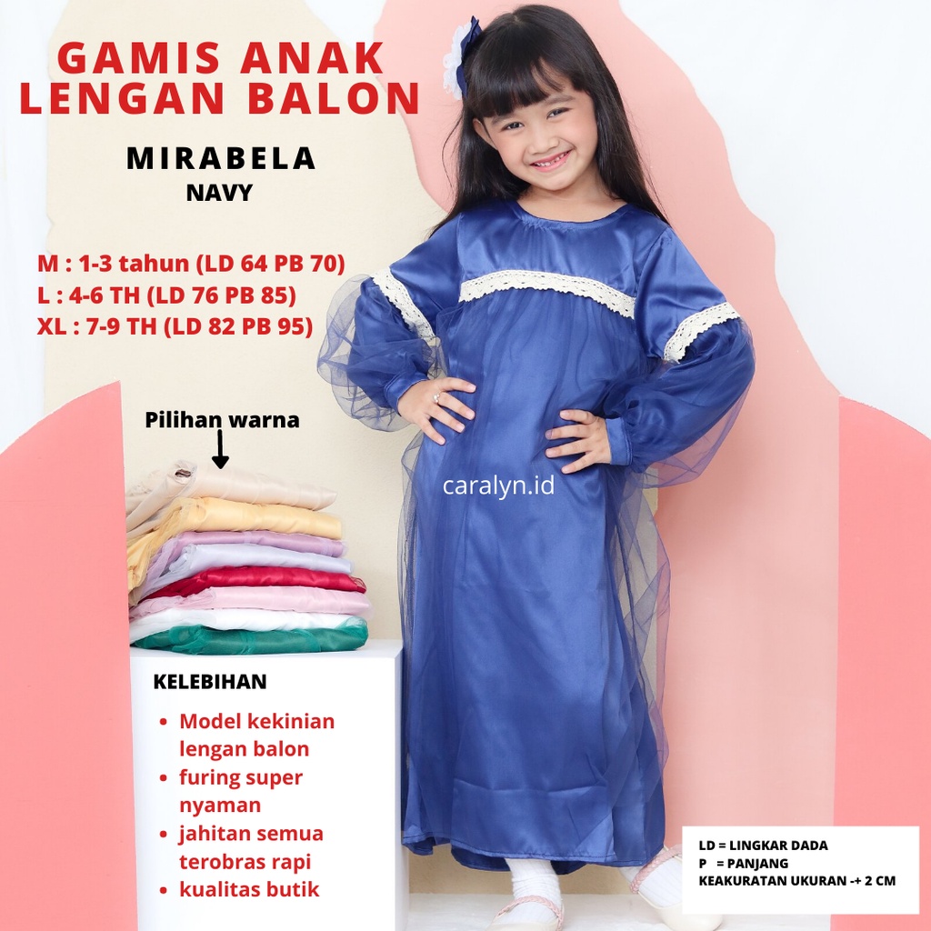 GAMIS ANAK PEREMPUAN 1-9 TAHUN TERBARU 2023 POLOS RENDA MIRABELLA LENGAN BALON