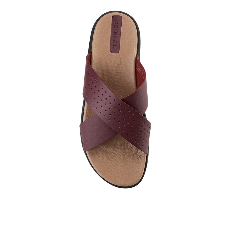 SANDAL SLIDE KULIT OBERMAIN PRIA ORIGINAL CASUAL MERAH MAROON OM06