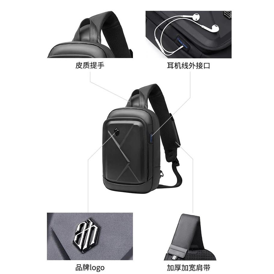 Tas Selempang Pria ARCTIC HUNTER slot USB - BLACK