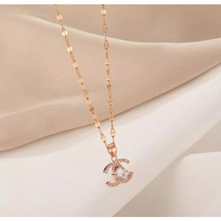 Kalung Zircon Titanium Channel Premium Wedding anti karat wanita