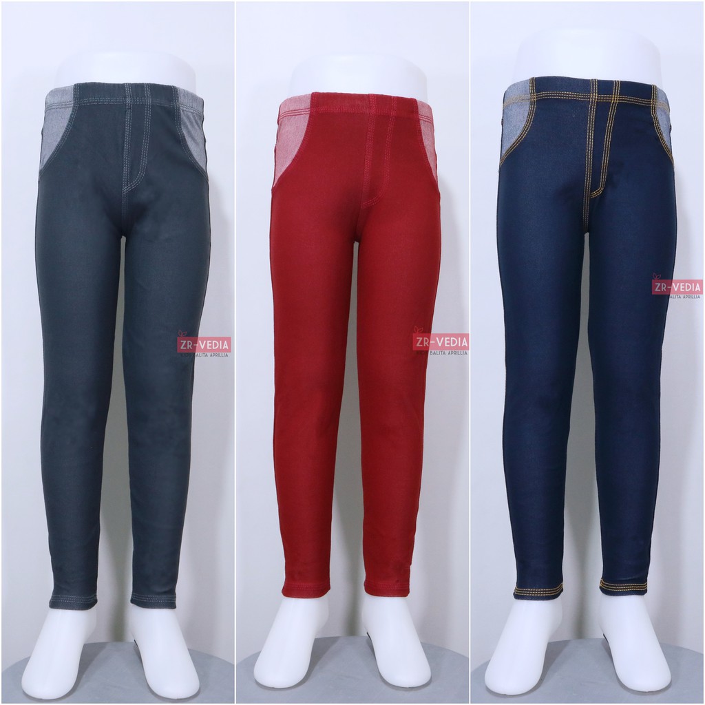 (KANTONG) Jeans Legging uk 9-10 Tahun /  Leging Polos Murah Celana Panjang Bawahan Tebal Denim Adem