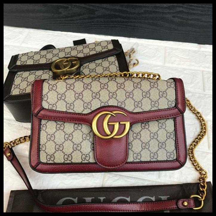 Bag Canvas - Tas Selempang Wanita Gucci Marmont Canvas Shoulder Crossbody Bag