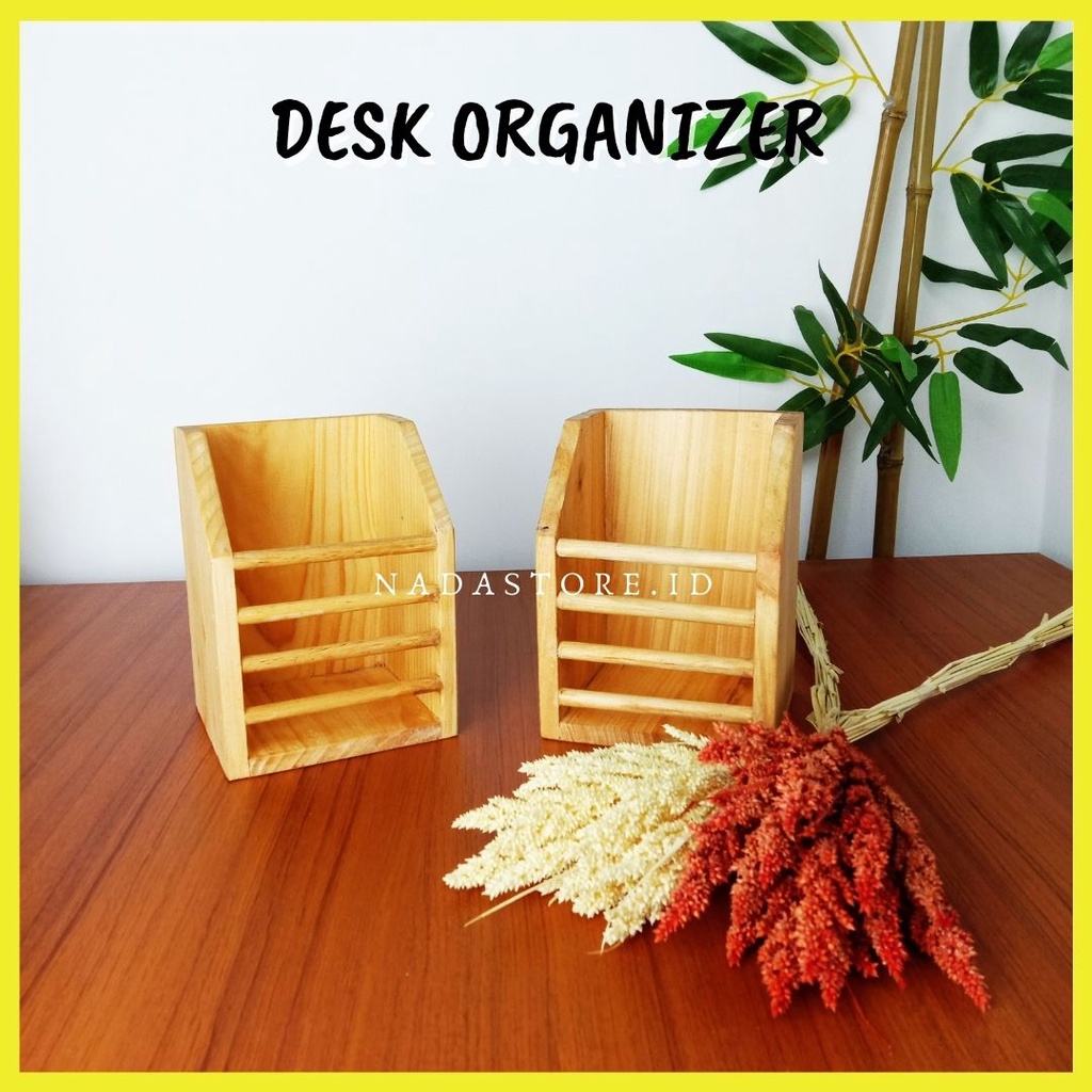 Wooden Desk Organizer / Phone Holder / Tempat Alat Tulis Kayu Multifungsi