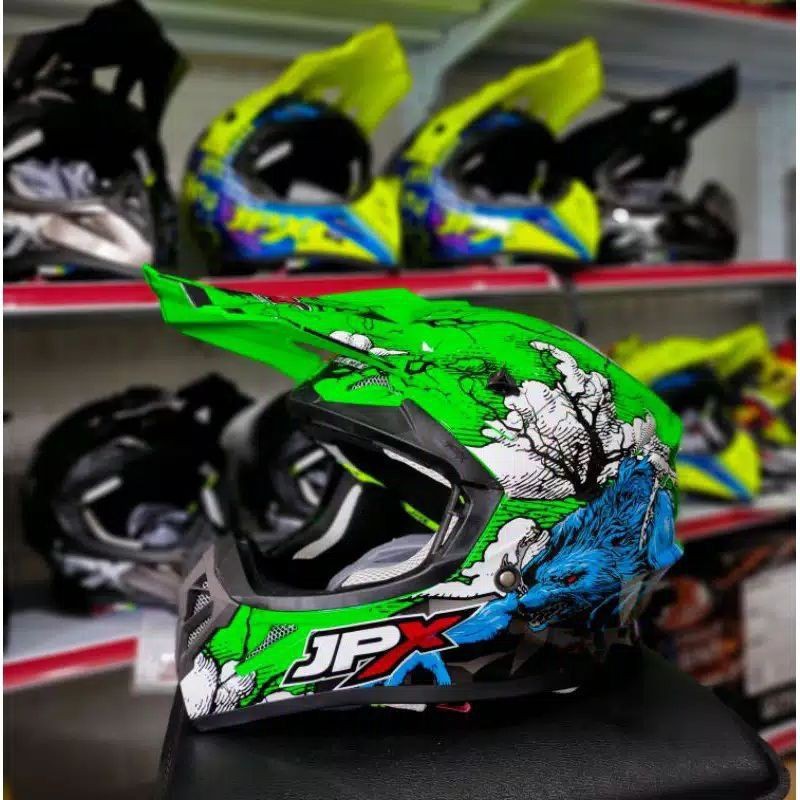 Helmet cross JPX X14 Green with blue