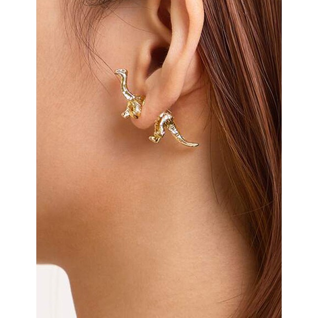 LRC Anting Tusuk Fashion Golden Pierced Dinosaur Shape Alloy Earrings K25113