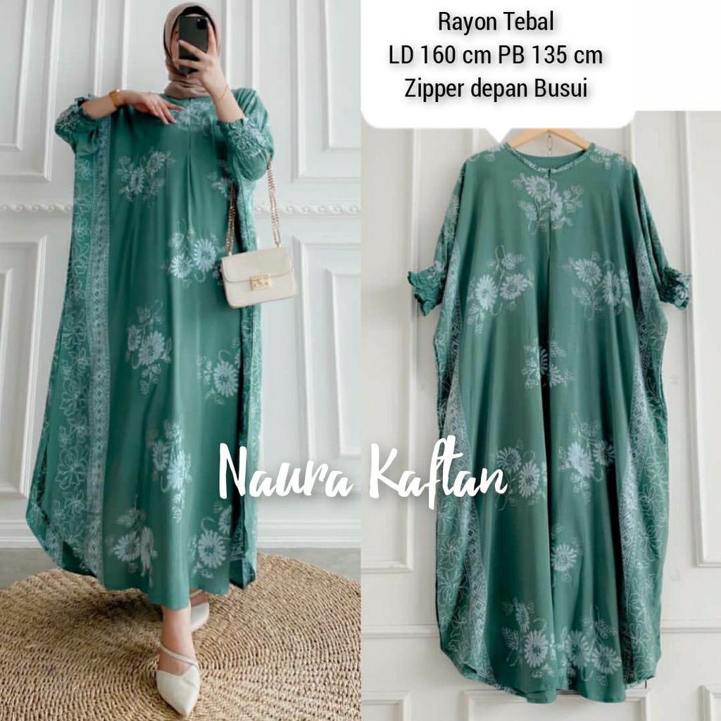 Naura Kaftan Wanita Jumbo Rayon Premium Gamis Dress Kaftan Batik Kekininan Bigsize LD 160 cm