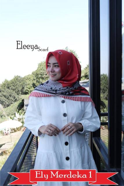 HIJAB SEGIEMPAT MERAH PUTIH || Eleeya scarf