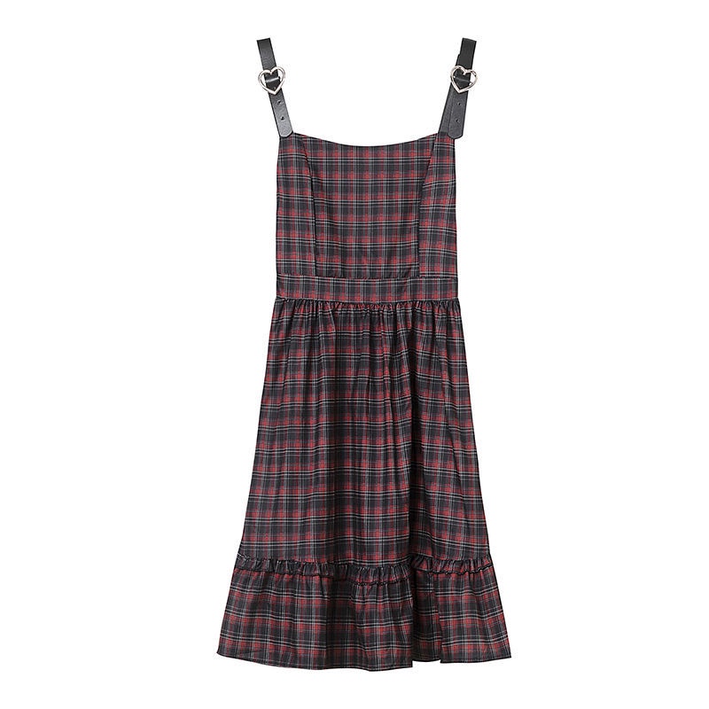 French retro design sense niche plaid suspender dress wanita 2022 musim panas manis dan keren hot gi