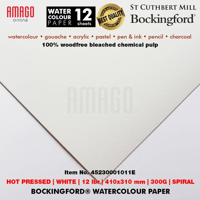 Bockingford Watercolour Paper Hot Pressed - Spiral - 12 lbr - 410x310mm - 300g