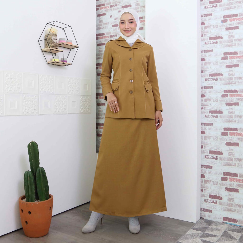 seragam Dinas Wanita Khaki Set Rok A Blazer Pemda Tua Stelan Rok A Seragam PNS Pemda Tua Baju Pemda 