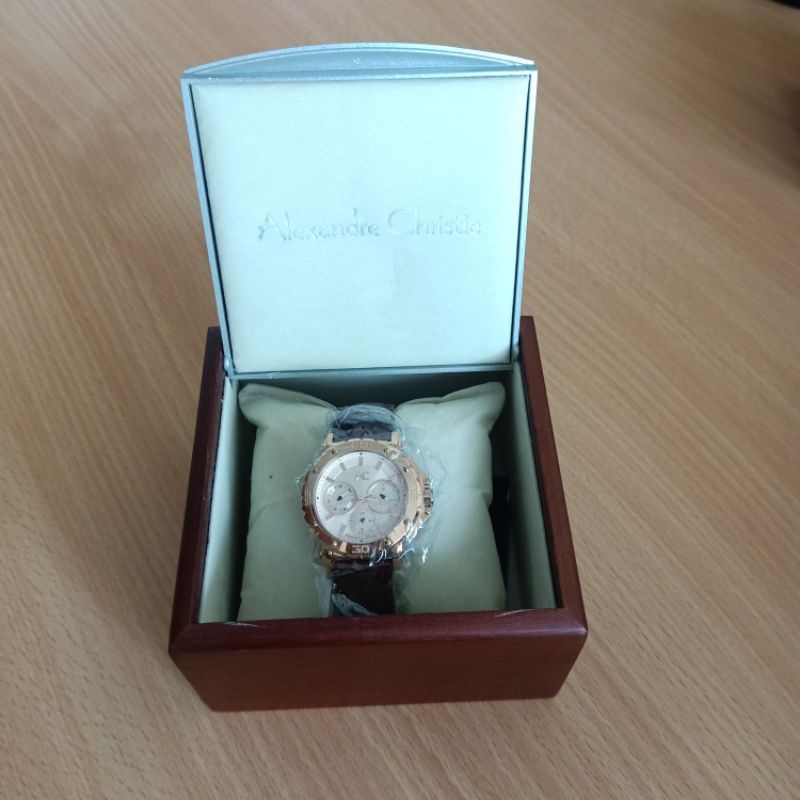 Jam Tangan Alexandre Christie AC 9205 Leather Rosegold Brown.