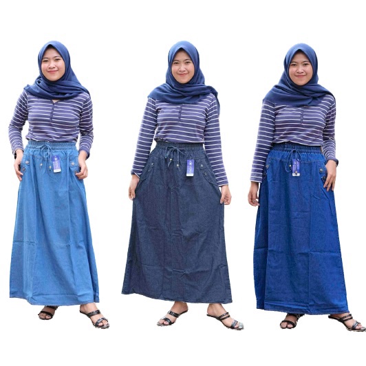 Rok Jeans Panjang Model A bahan jeans original ukuran standar jumbo dan extra jumbo | kode 1.05