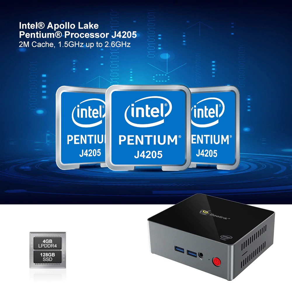 BEELINK J45 Mini PC - Intel Apollo J4205 - 4GB RAM 128GB SSD Win 10