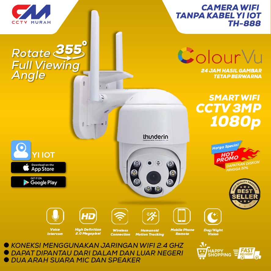 CCTV WIFI MURAH PTZ YI IOT TH-F1 Kamera Cctv Outdoor Wireless Smart Wifi 2Mp Full HD 1080P PTZ Anti Air Waterproof