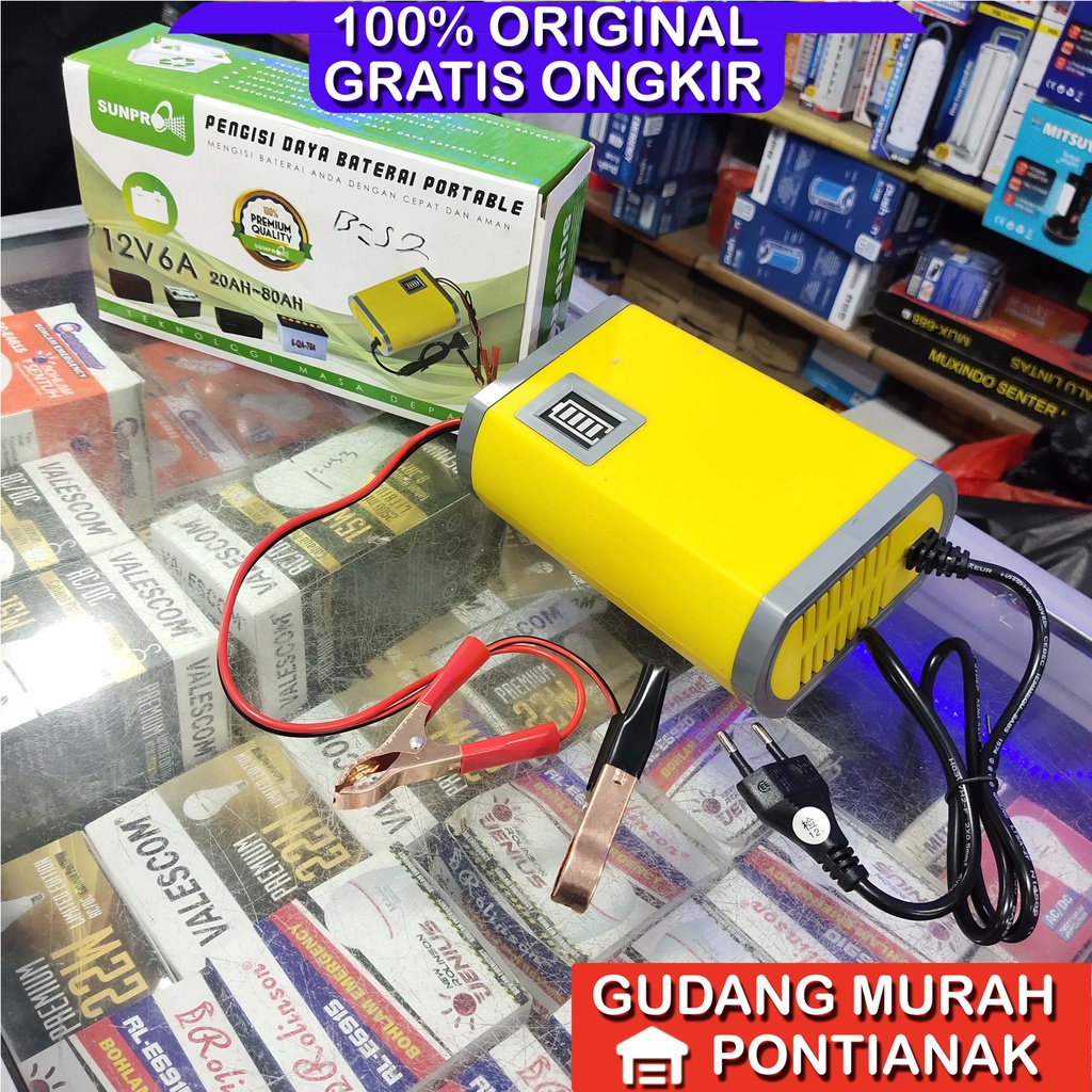 Pengecas Aki 6A Charger AKI 6 ampere 12V Sunpro