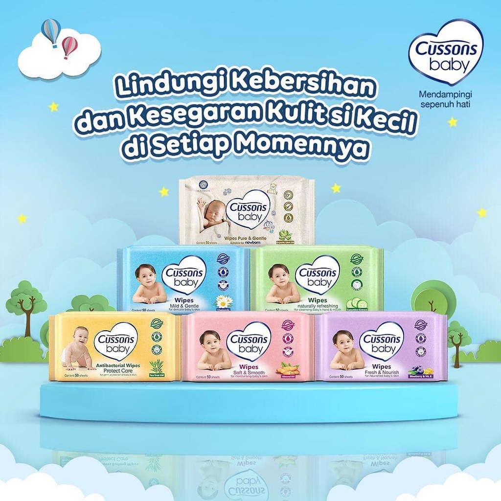 ★ BB ★ Cussons Baby Wipes - Tisu Basah Bayi - Ganti Popok 45's X2