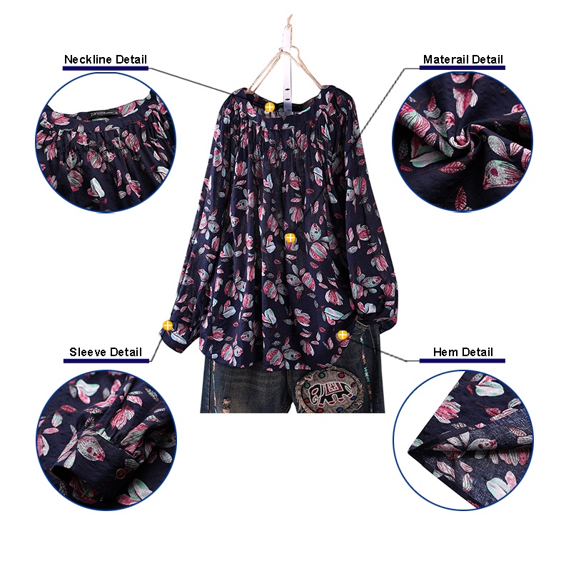 ZANZEA Women Vintage Floral Printed Loose Long Sleeve Blouse