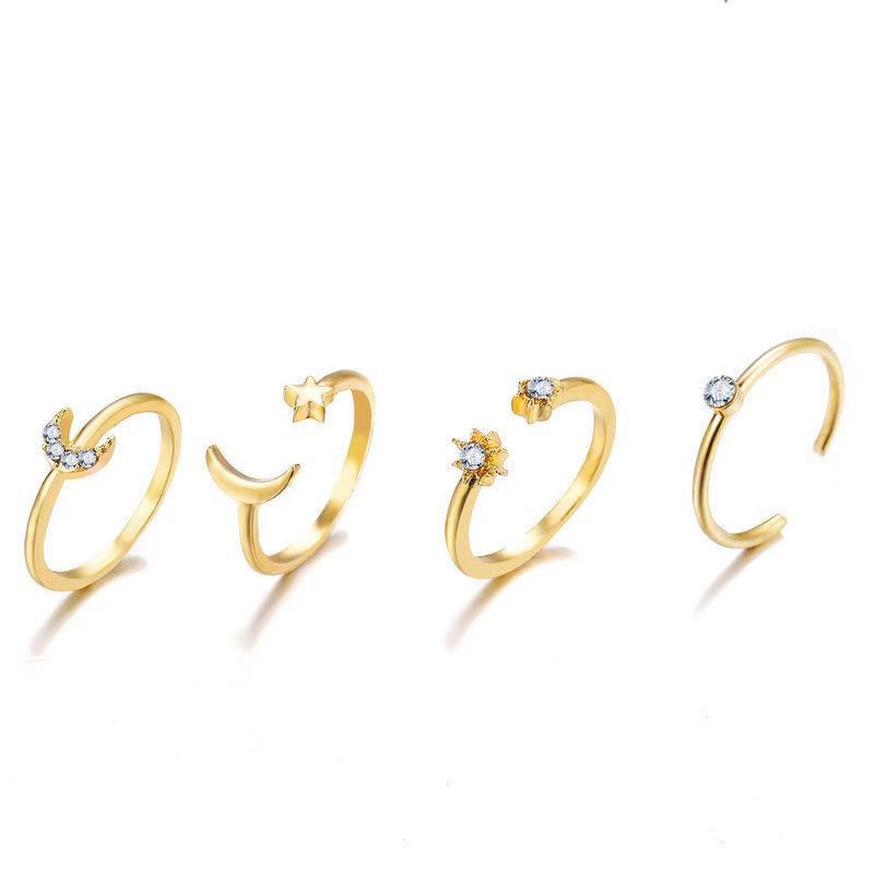 Cincin Set Mata Berlian Imitasi Gold Untuk Wanita / Cincin Wanita Set Tumpuk Import