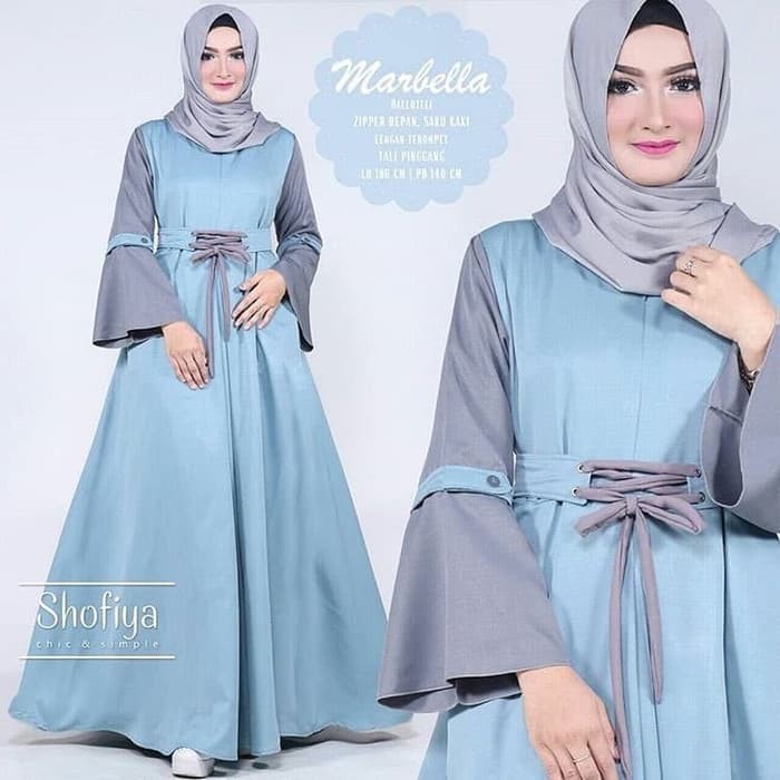 Baju Pakaian Wanita Gamis Hijabers Marbella Dress Sky Blue