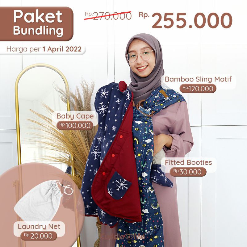 KNB Paket Hemat Paket Bundling Gendongan Ring Sling bamboo + Set Babycape Booties Cuddle Me Bonus laundry net