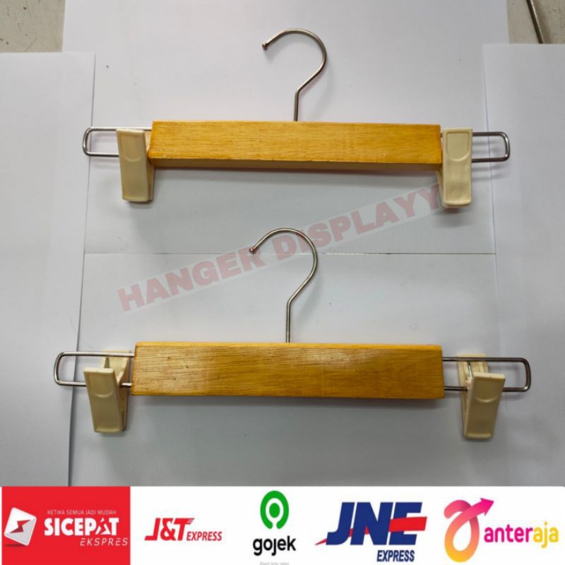 Hanger Kayu Jepit Natural (29cm) | Cocok untuk Celana Jeans Rok dan Pakaian | Hanger Kayu Celana