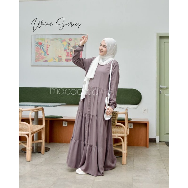 Gamis polos premium Babydoll Lady Dress Rayon Twill Full Kancing busui wine ungu abu rekomendasi