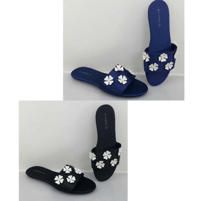 VINCCI Flat sandal selop flower navy black original murah
