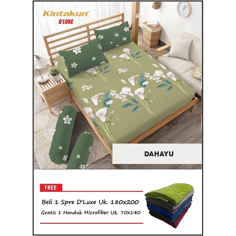 PROMO Kintakun Sprei D'Luxe Uk. 180x200 FREE Handuk Microfiber Polos - Random