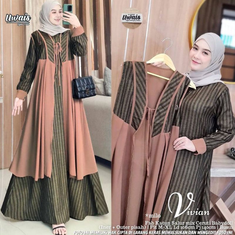 AS Vivian Set Maxy / setelan gamis plus outer rompi bisa di lepas / gamis 2in1 rompi pisah / gamis l