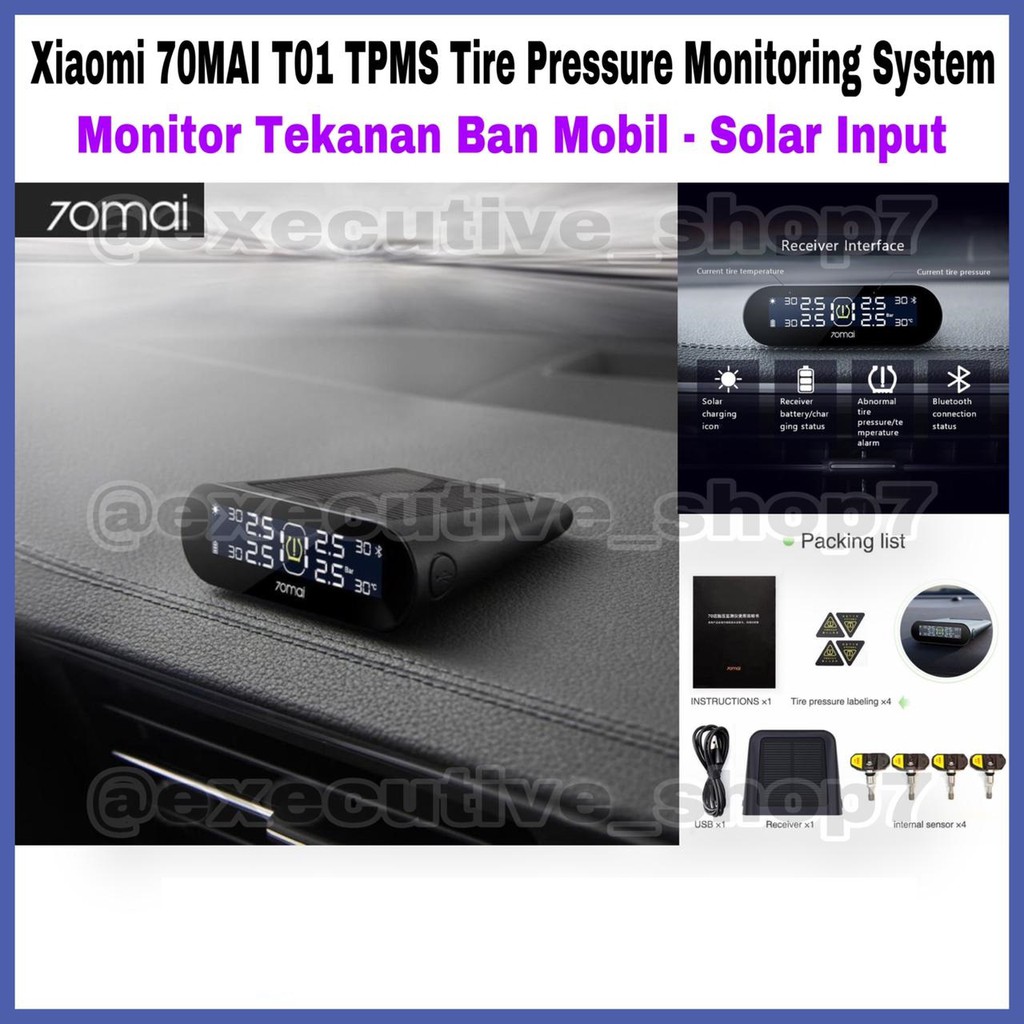 Xiaomi 70mai T01 TPMS Tire apressure Monitoring System - Monitor Tekanan Ban Mobil - Solar Input