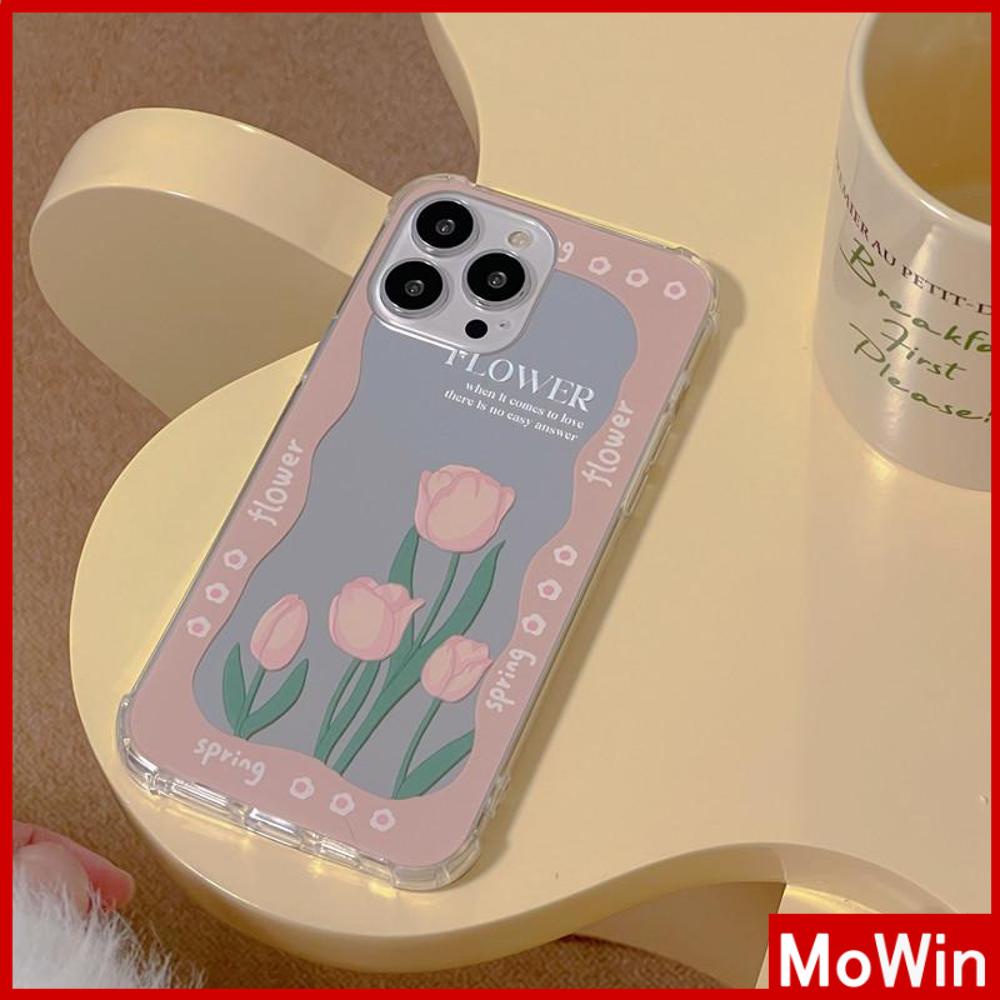 iPhone Case Acrylic HD Mirror Laser Airbag Shockproof Protection Camera Cute Pink Tulip Flower Compatible For iPhone 11 iPhone 13 Pro Max iPhone 12 Pro Max iPhone 7 Plus iPhone xr