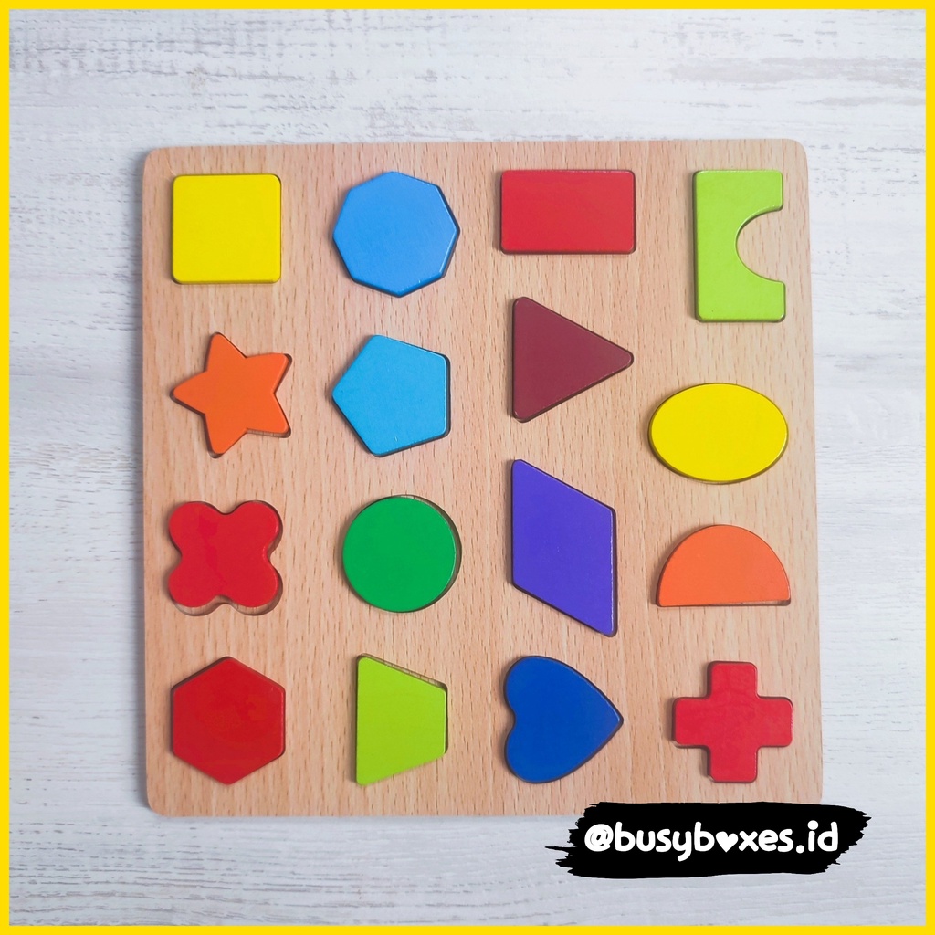 [busyboxes.id] Mainan Edukasi Puzzle Geometri Mengenal Bentuk Dasar Wooden Toys Wooden Puzzle Mainan Kayu Mainan Montessori