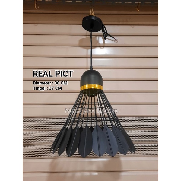 LAMPU GANTUNG / LAMPU HIAS KOP BULU TANGKIS HITAM FITTING E27